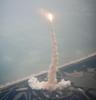 This NASA photo shows the July 8 launch of shuttle Atlantis as seen through the window of a Shuttle Training Aircraft.